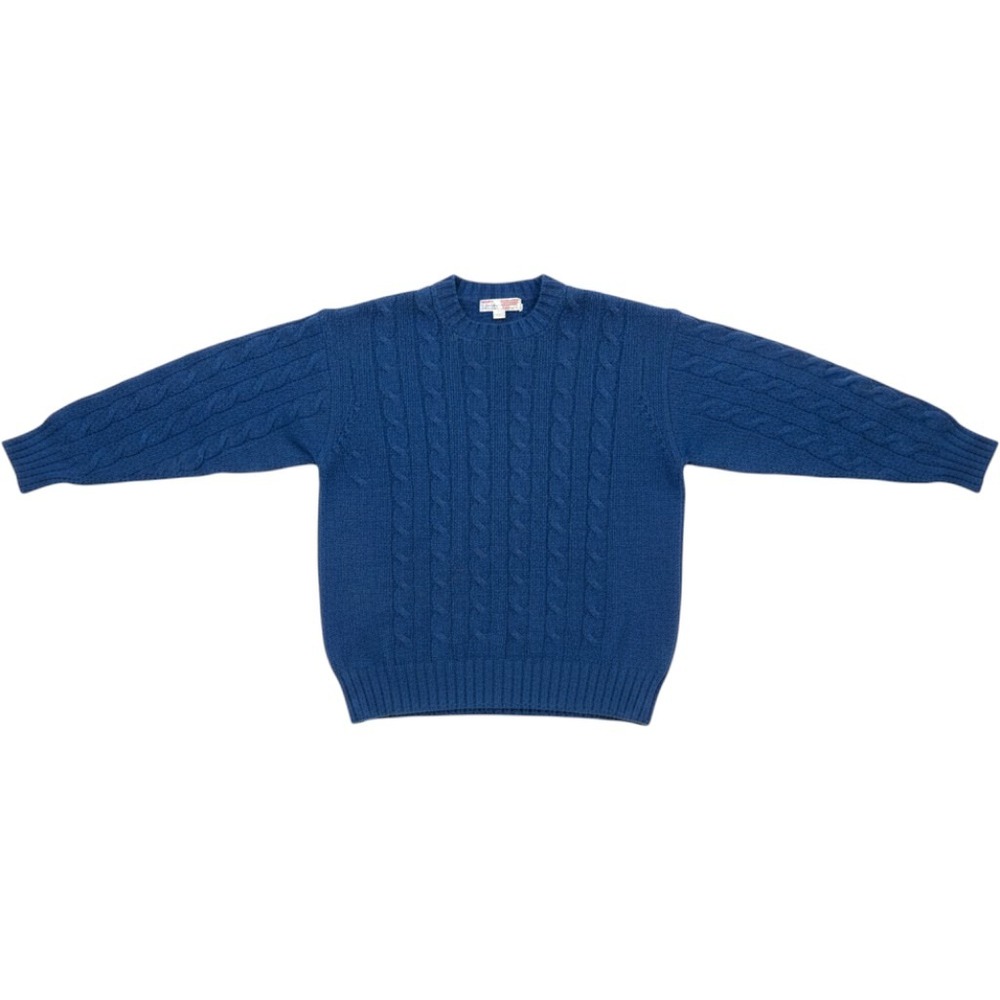 Deans of Scotland Shetland Wool Cable Knit Sweater Blue Triminghams Bermuda 38